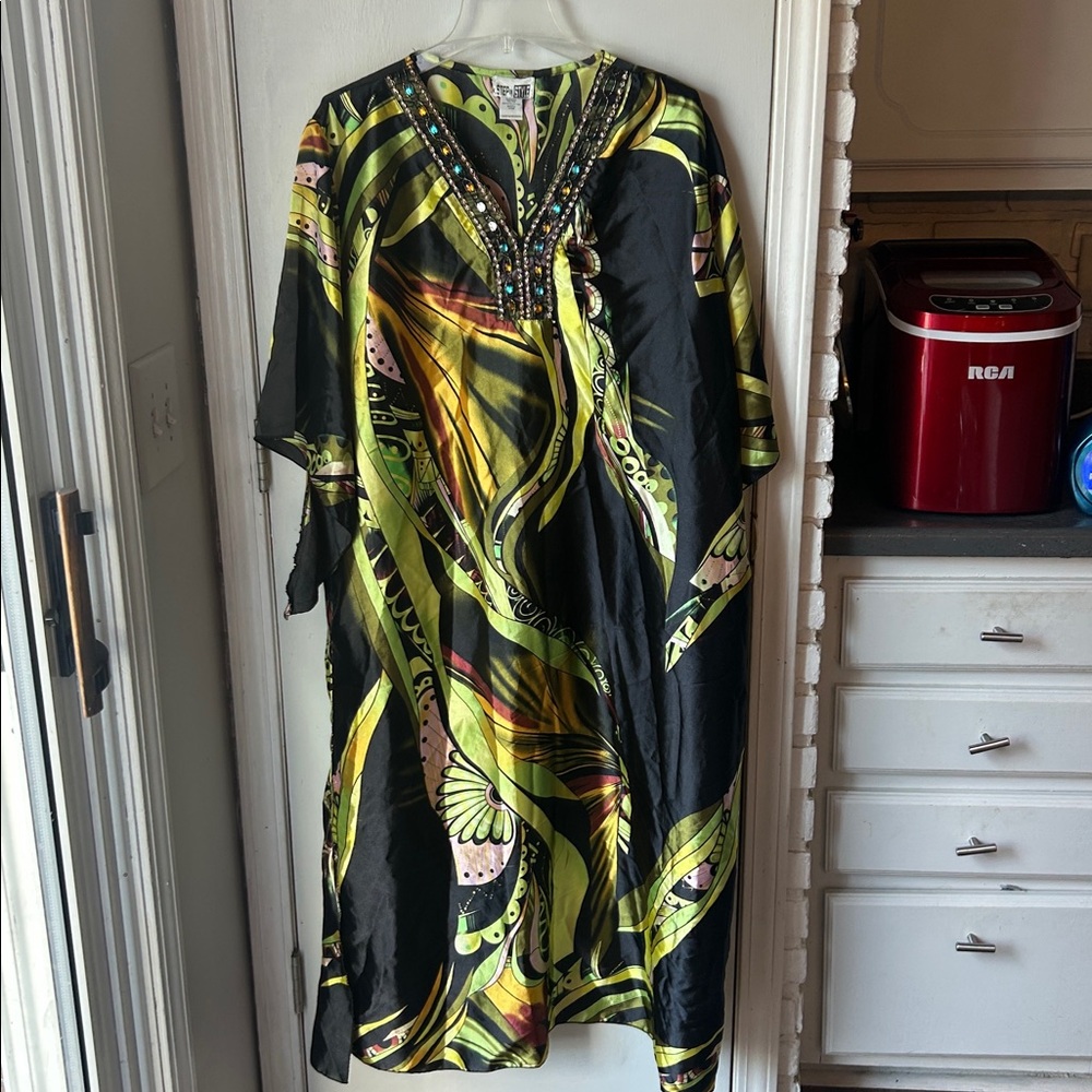 Vibrant Beaded Kaftan Dress perfect to be Mrs. Roper